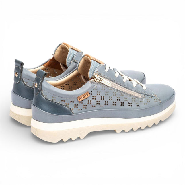 Pikolinos Women’s Denim Blue Leather Lace Up Zip Trainer Sneaker Shoes - Vigo