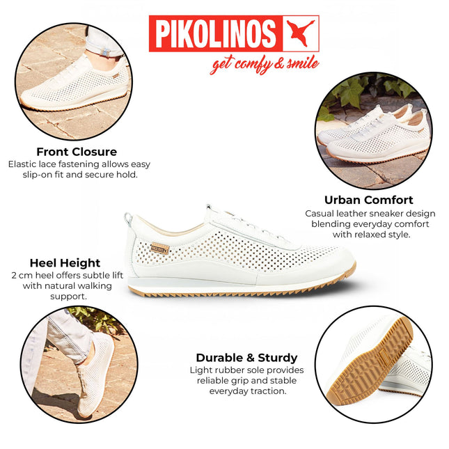 Pikolinos Men's White Leather Elastic Slip-on Sneaker Trainers Shoes - Liverpool