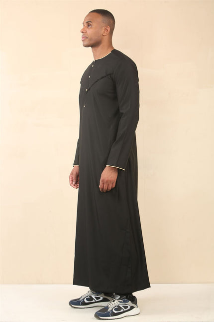 Men's Omani Eid Black Thobe  Saudi Emirati Jubba Robe