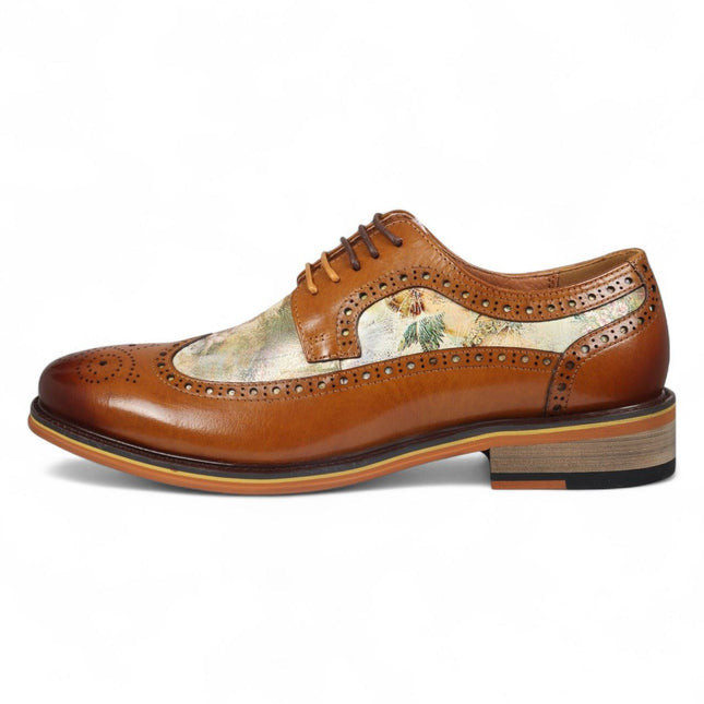 Justin Reess Men's Brown Leather Iconic Print Brogue Dress Shoes - Scott