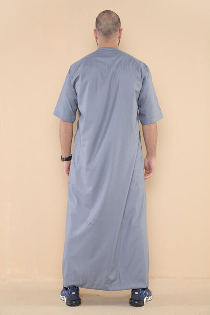 Mens Grey Thobe Jubba Islamic Arab Moroccan Saudi Zipped Kaftan Arab Robe