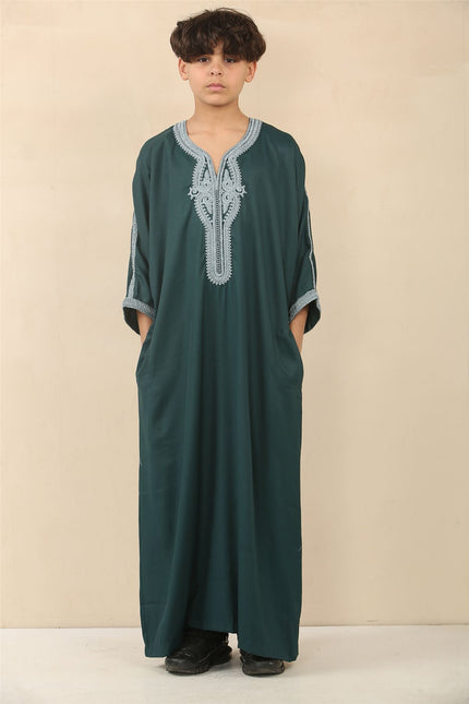 Kid's Boys Green Moroccan Thobe Jubba Robe Eid Djellaba Gandoura