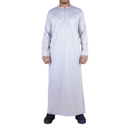 Men's Beige Thobe Robe Satin Emirati Islamic Jubba Eid Regular Fit