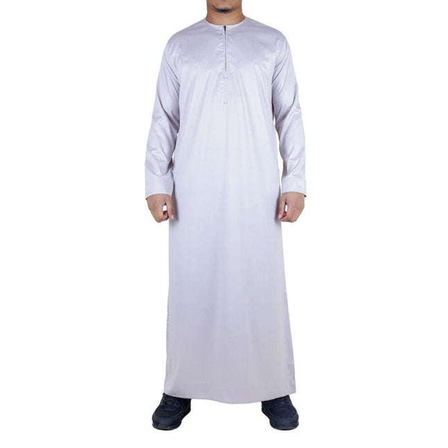 Men's Beige Thobe Robe Satin Emirati Islamic Jubba Eid Regular Fit
