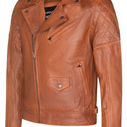 Mens Cross Zip Leather Biker Jacket - Gibraltar