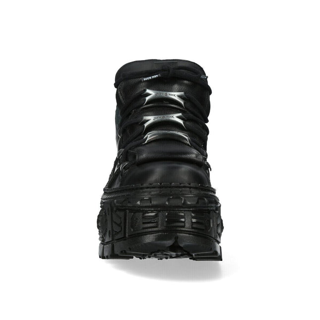 New Rock Metallic Ankle Black Leather Boots-WALL106-S12