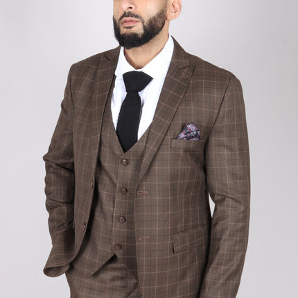 Mens IM2 Classic Plain Brown 3 Piece Suit