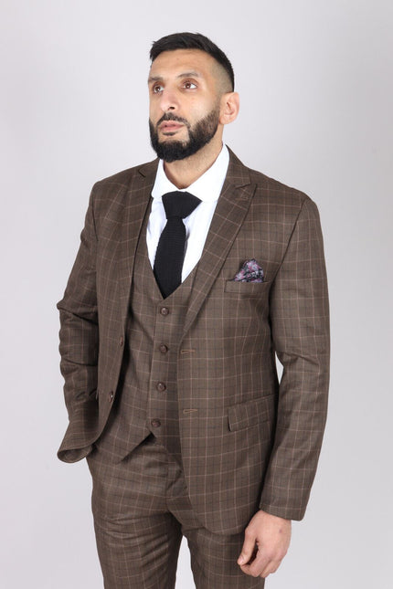 Mens IM2 Classic Plain Brown 3 Piece Suit
