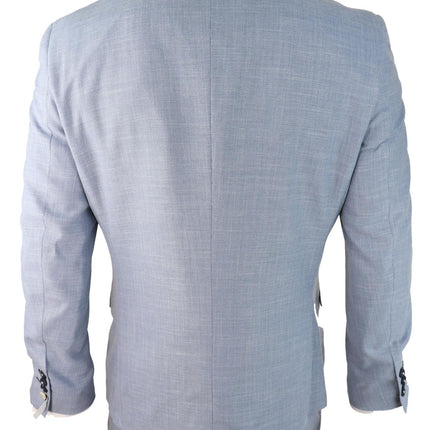 Mens 3 Piece Linen Suit Light Blue Summer Tailored Fit Wedding Prom Classic Suit
