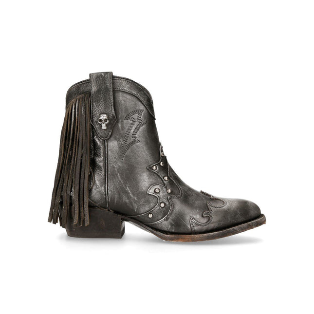 New Rock Grey Leather Fringed Pointed Cowboy Boots - WSTM003-S1