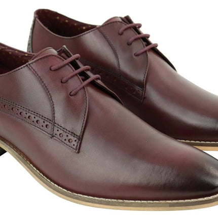 Mens Classic Oxford Brogue Derby Shoes In Cherry Leather