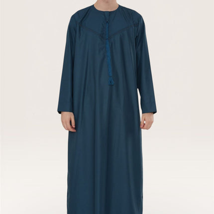 Men's Ramadan Eid Blue Moroccan Jubba Robe Djellaba Thobe - TT-008