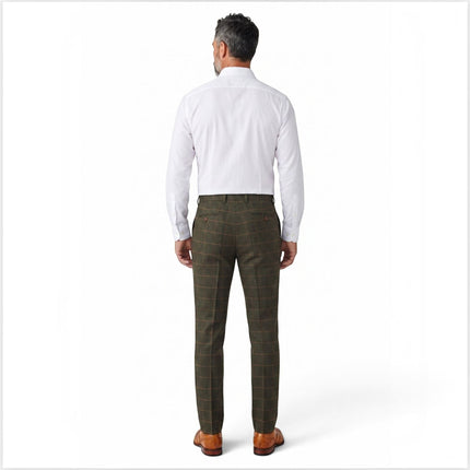 Men's Green Tweed Herringbone Check Trousers - Harris