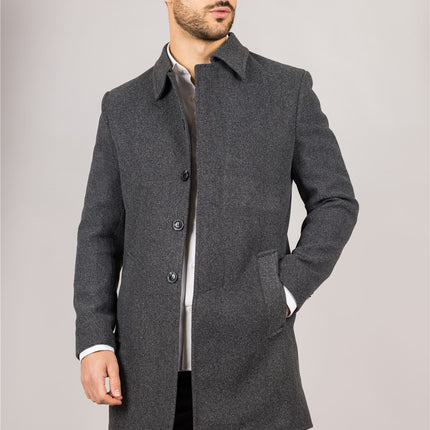 Men's Wool Blend Classic Collar Grey Overcoat