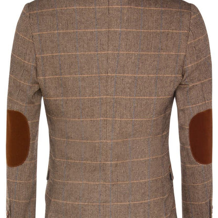 Marc Darcy Mens Tweed Blazer DX7 Tan Brown Check Herringbone Smart Formal Jacket