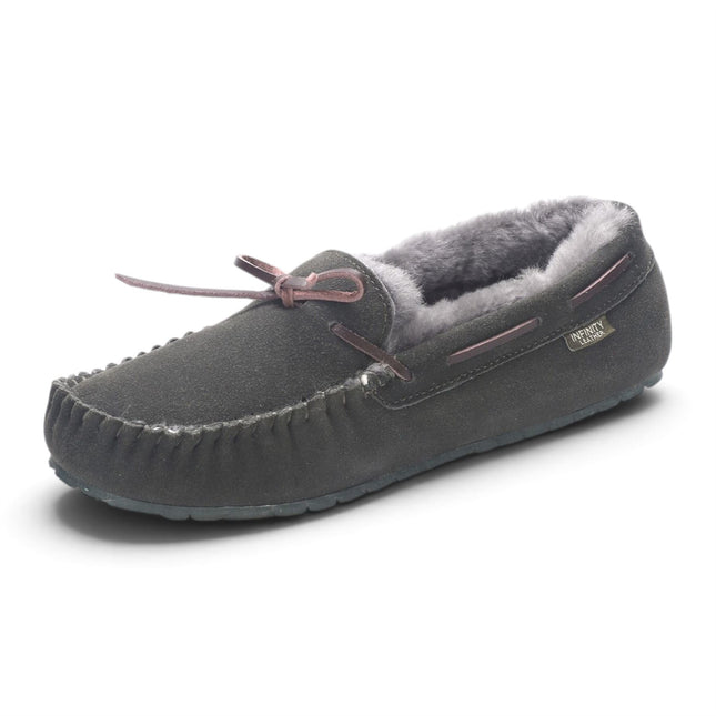 Men’s Olive Green Genuine Sheepskin Moccasin Winter Slippers - Flint
