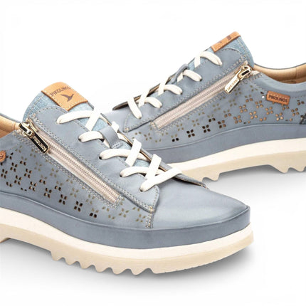 Pikolinos Women’s Denim Blue Leather Lace Up Zip Trainer Sneaker Shoes - Vigo