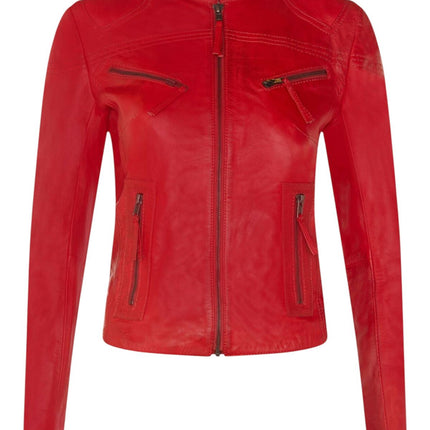 Womens Slim-Fit Leather Biker Jacket-Maldon