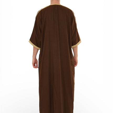 Men's Ramadan Brown Moroccan Thobe Robe Djellaba Gandoura Eid Jubba- HM67