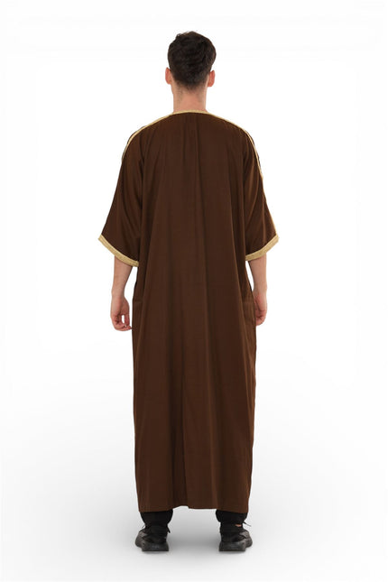 Men's Ramadan Brown Moroccan Thobe Robe Djellaba Gandoura Eid Jubba- HM67