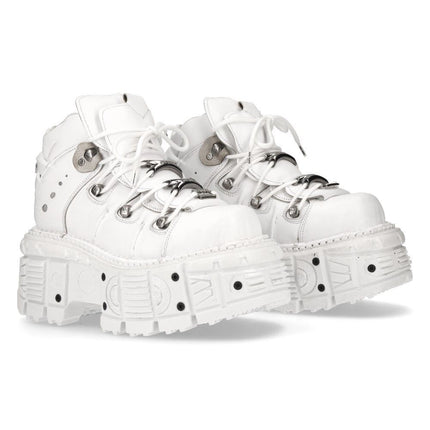 New Rock Unisex White Leather Gothic Punk Boots - M-TANK106-C1
