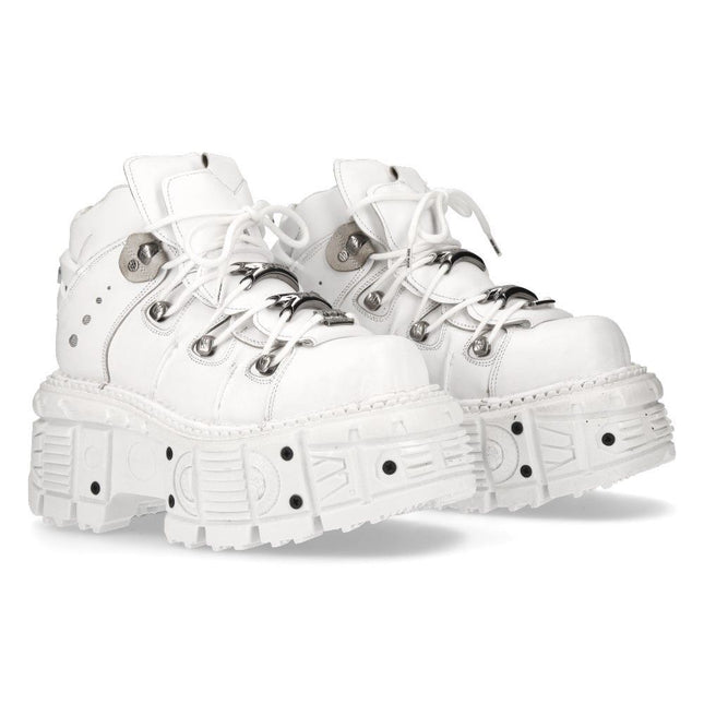 New Rock Unisex White Leather Gothic Punk Boots - M-TANK106-C1