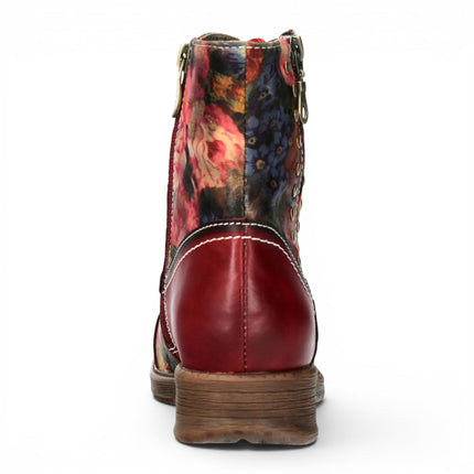 Laura Vita Women's Red Floral Victorian Leather Lace-up Ankle Boots - Anitao - 11