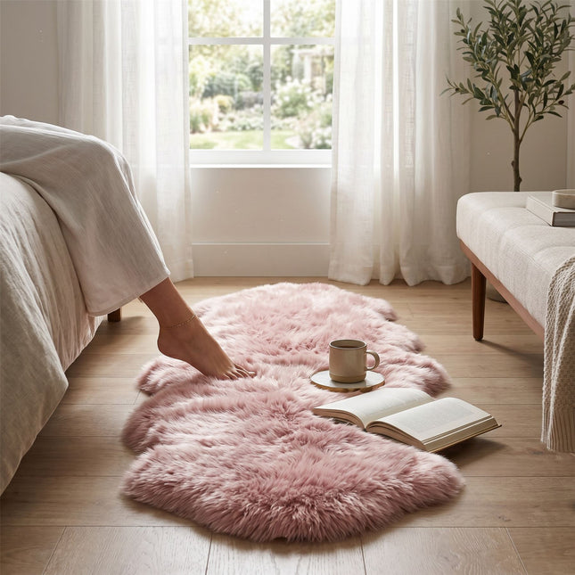 Genuine Sheepskin Rosa Pink Double Natural Fluffy Silky Soft Real Wool Rug