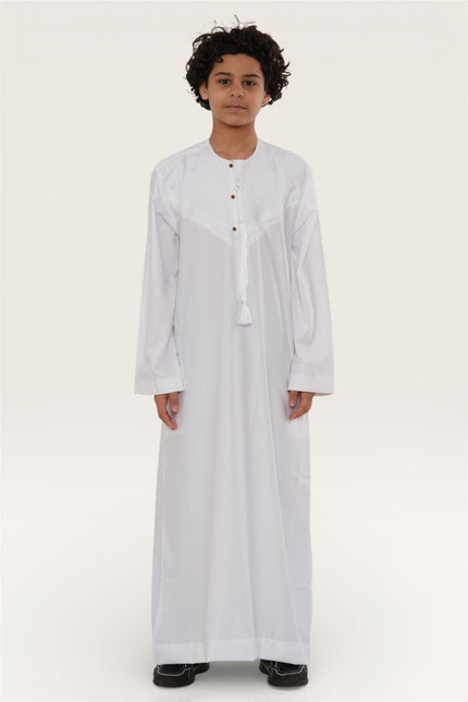 Kids Boys Eid White Moroccan Jubba Robe Djellaba Ramadan Eid Thobe - K-HM11