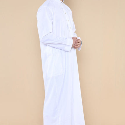 Mens White Thobe Jubba Saudi Islamic Arabic Eid Cotton Kaftan Jubbah Umrah Robe