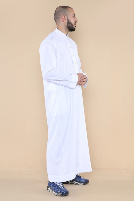 Mens White Thobe Jubba Saudi Islamic Arabic Eid Cotton Kaftan Jubbah Umrah Robe
