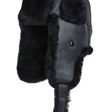 Mens Black RAF Aviator Sheepskin B-55 Trapper Hat Winter Warm Leather Navigator Hat