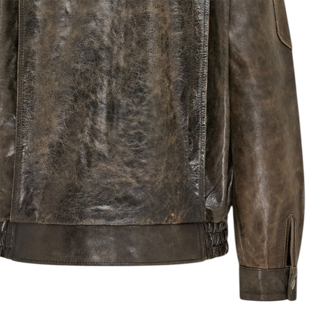 Mens Brown Cow Leather Biker Blouson Jacket - Bomber