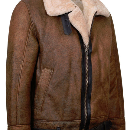 Mens Vintage Brown Sheepskin Aviator Jacket- KANSAS