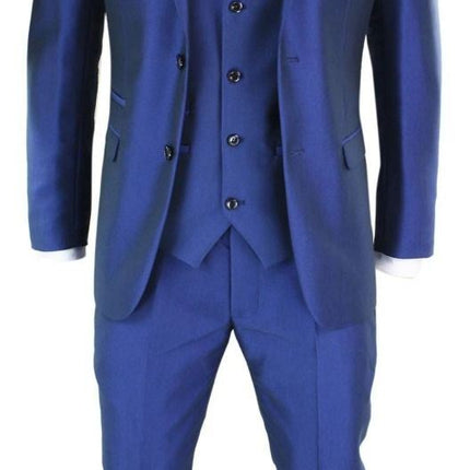 Mens 3 Piece Shiny Royal Blue Classic Suit