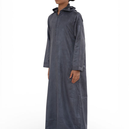 Kids Boys Hooded Eid Grey Moroccan Jubba Robe Ramadan Eid Thobe - K-HM12
