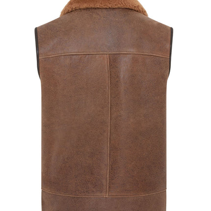 Men's Sheepskin Leather Gilet Aviator B3 Shearling Bomber Vest Waistcoat