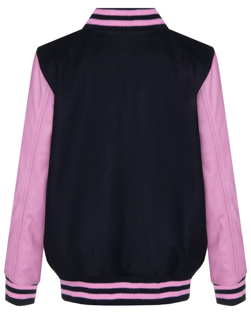 Kids Varsity Bomber Jacket with Real Leather Sleeves