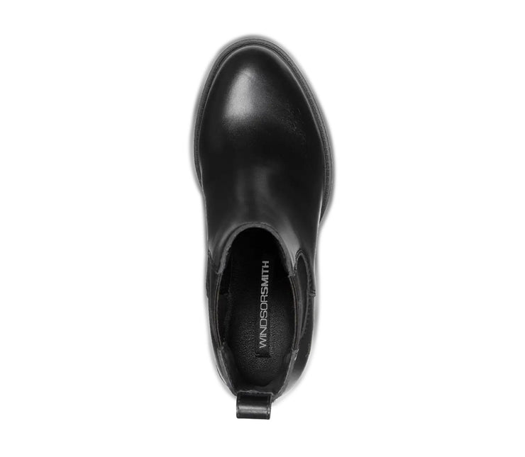 Windsorsmith Womens Black Classic Leather Platform Ankle Chelsea Boots - Varsity
