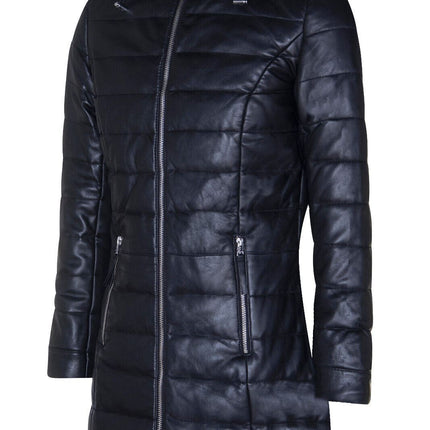 Womens Leather Puffer Parka Jacket-Andria