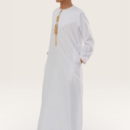 Kids Boys Ramadan White Moroccan Thobe Robe Emirati Eid Jubba- TT-003