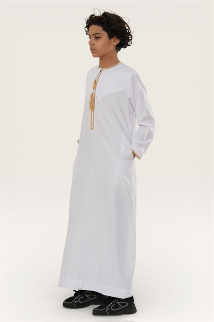 Kids Boys Ramadan White Moroccan Thobe Robe Emirati Eid Jubba- TT-003