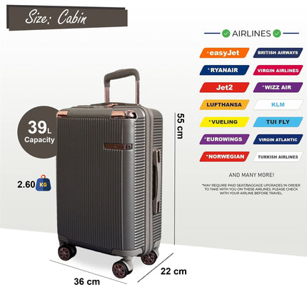 Hard Shell Cabin 55 x  36 x 22 cm PC Suitcase Luggage Suitable for Easyjet, Ryanair