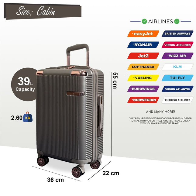 Hard Shell Cabin 55 x  36 x 22 cm PC Suitcase Luggage Suitable for Easyjet, Ryanair