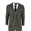 Men's Olive Green Wool Blend Tweed Formal Suit