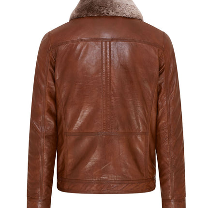 Mens Leather Jacket Trucker Removable Sheepskin Collar Casual Jacket