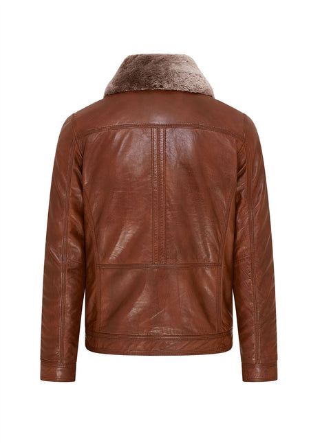 Mens Leather Jacket Trucker Removable Sheepskin Collar Casual Jacket