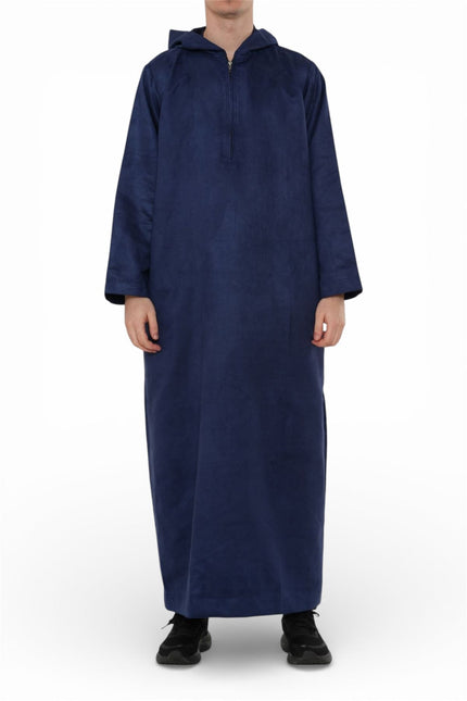 Men's Hooded Eid Navy Blue Moroccan Jubba Robe Ramadan Eid Thobe - HM12