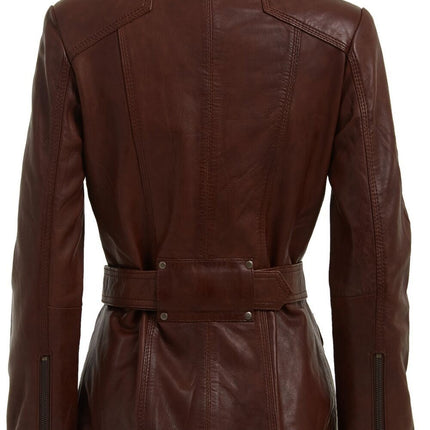 Womens Military Style Leather Biker Jacket-Phoenix