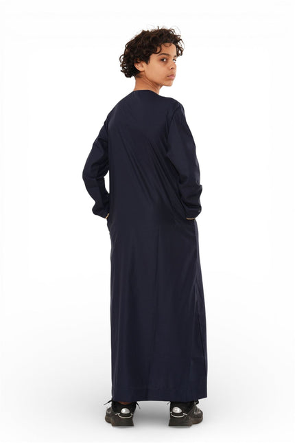 Kids Boys Ramadan Navy Blue Moroccan Jubba Robe Djellaba Eid Thobe - K-TT-006